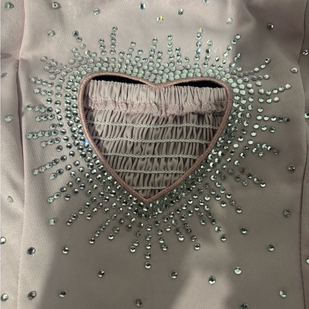 Sabrina Carpenter Pink Top With Heart Design And Rhinestones View 3